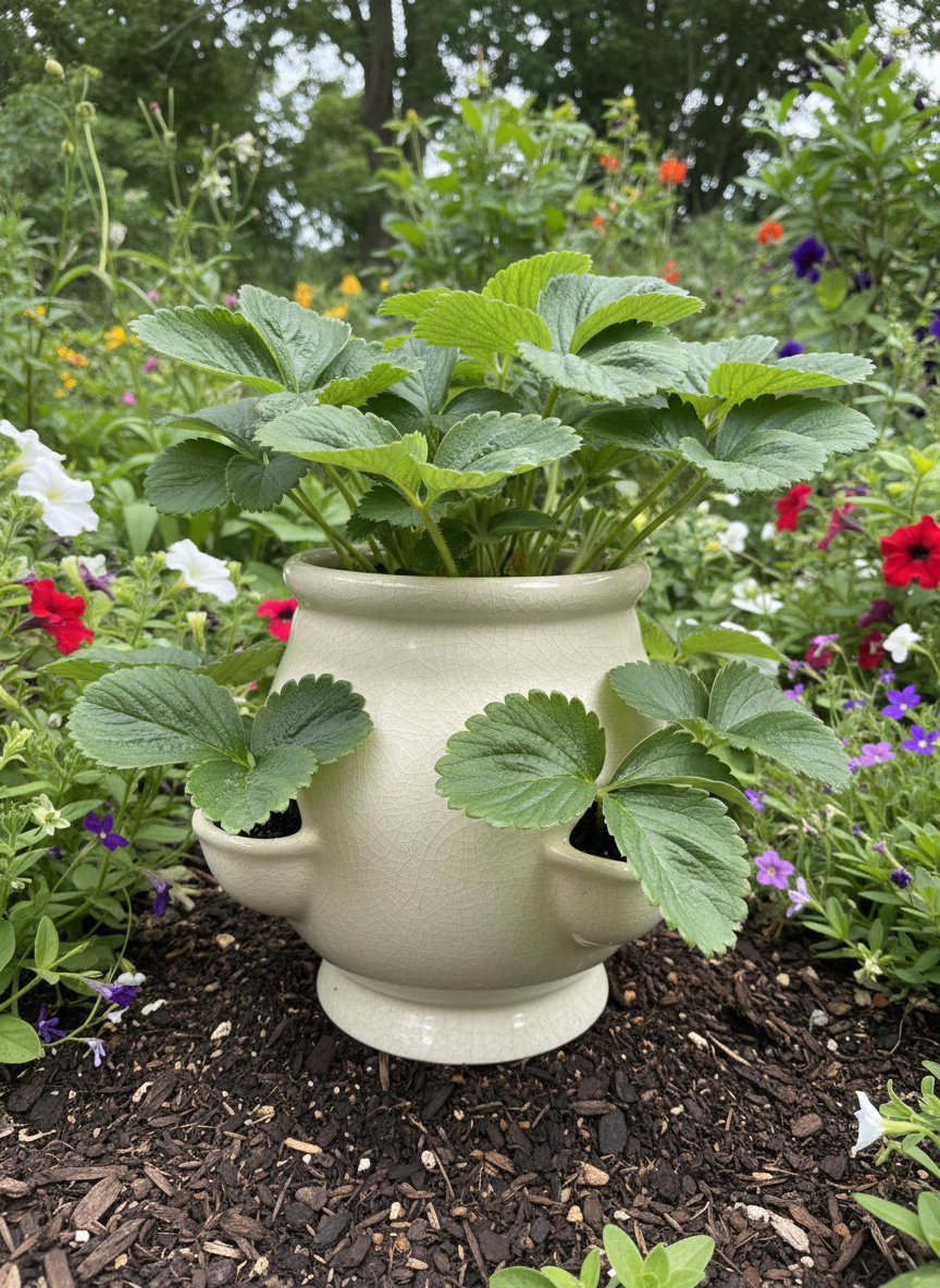 Terracotta Clayworks White Strawberry Pot