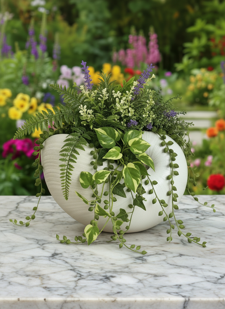 Terracotta Clayworks White Nautilus Shell Planter