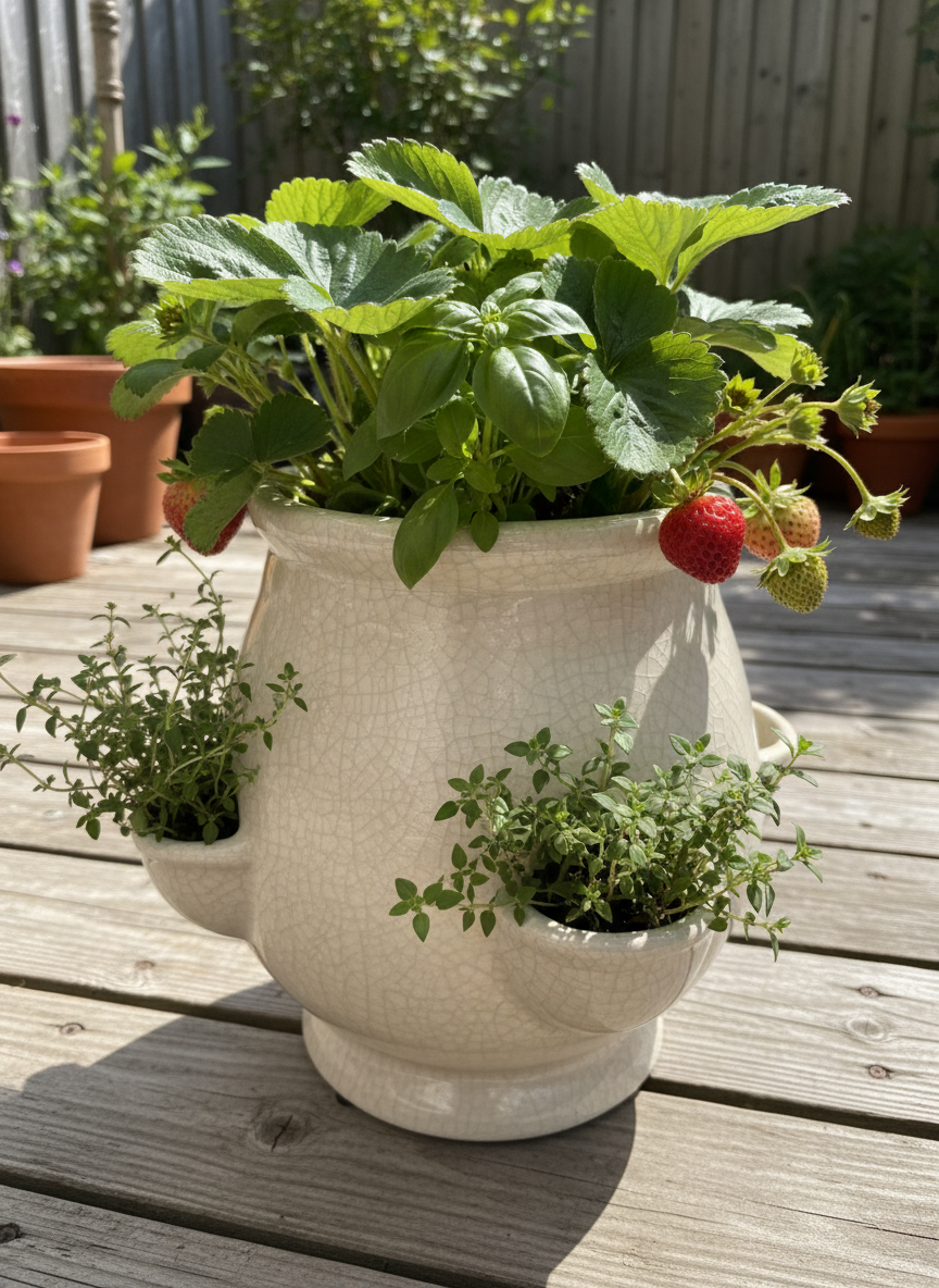 Terracotta Clayworks White Strawberry Pot