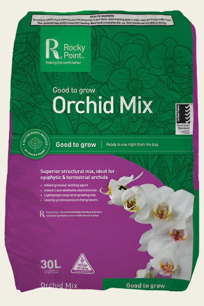 Bag of Rocky Point Orchid Mix with orchid images on a green and purple background