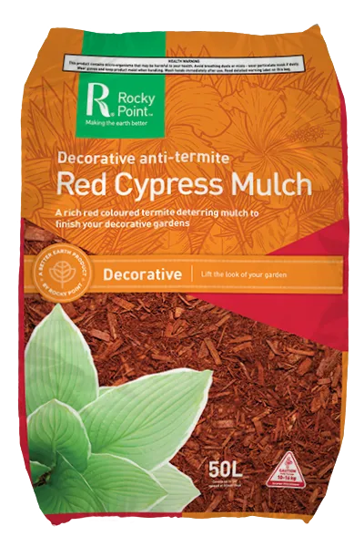 Red cypress mulch 50L bag — premium garden mulch Howard QLD