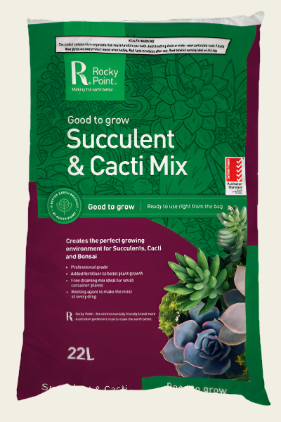 Rocky Point Succulent & Cacti Mix packaging with green and purple design.