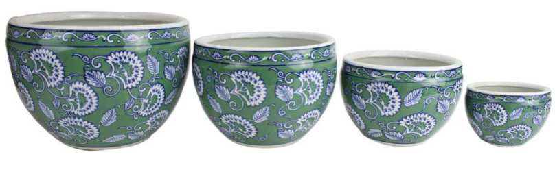 Vintage Green Pattern Ceramic Pot - L