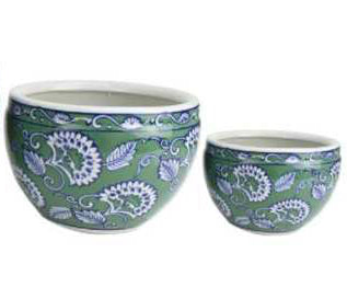 Vintage Green Pattern Ceramic Pot - Small