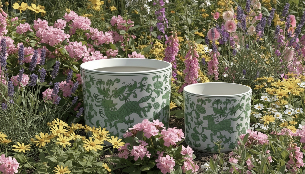Terracotta Clayworks Medium Cylinder Pot Longma Green