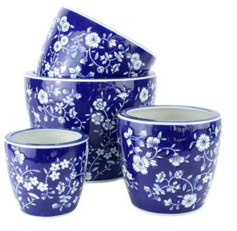 Large Round Pot with Saucer - Royal Daisy