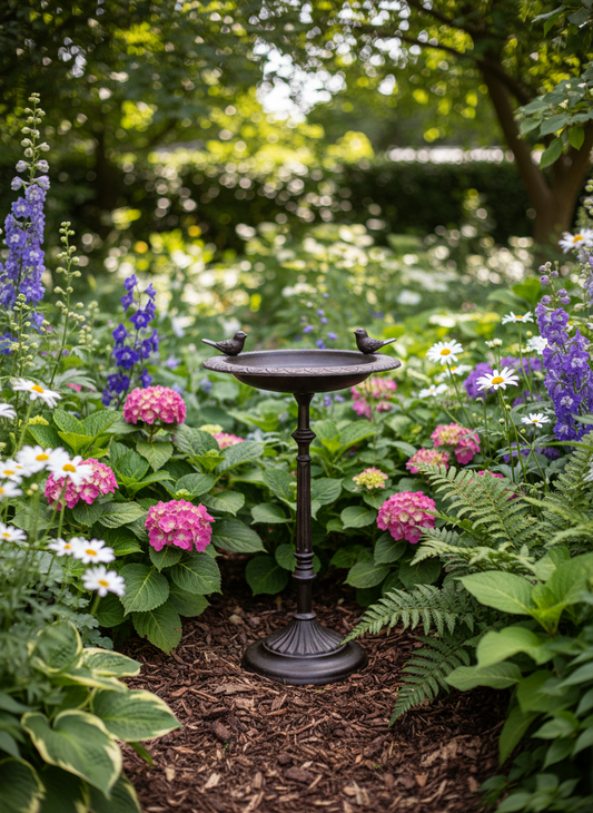 Large Cast Iron Birdbath with Two Birds