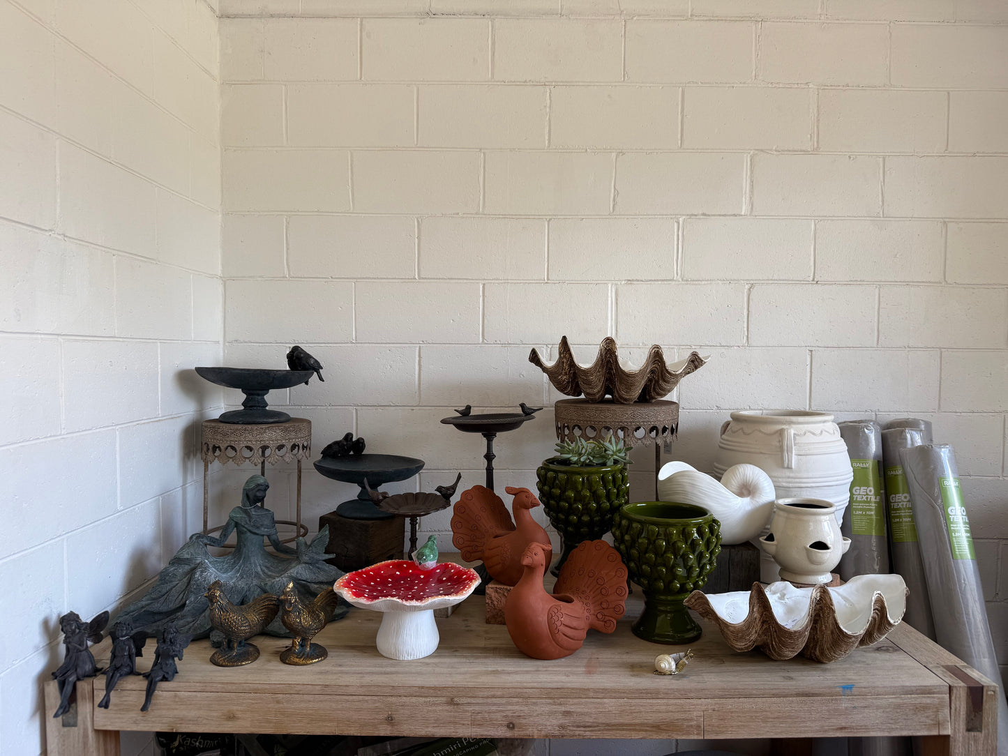 Large Cast Iron Birdbath with Two Birds