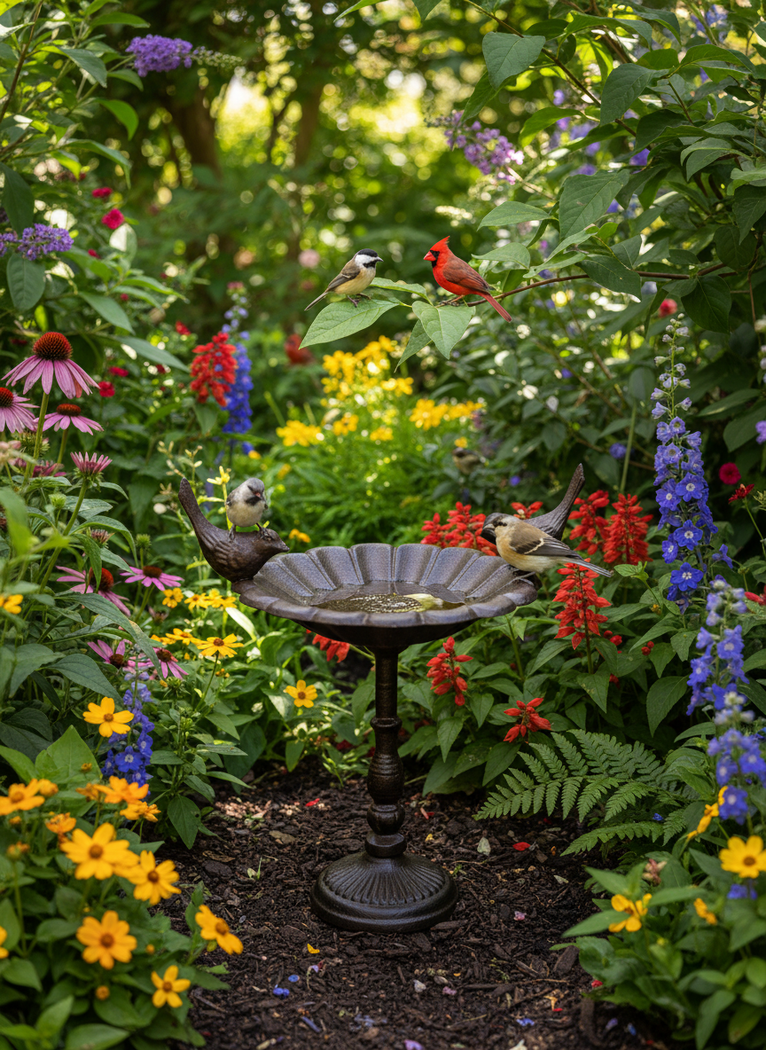 Medium Cast Iron Flower Pedestal Bird Feeder