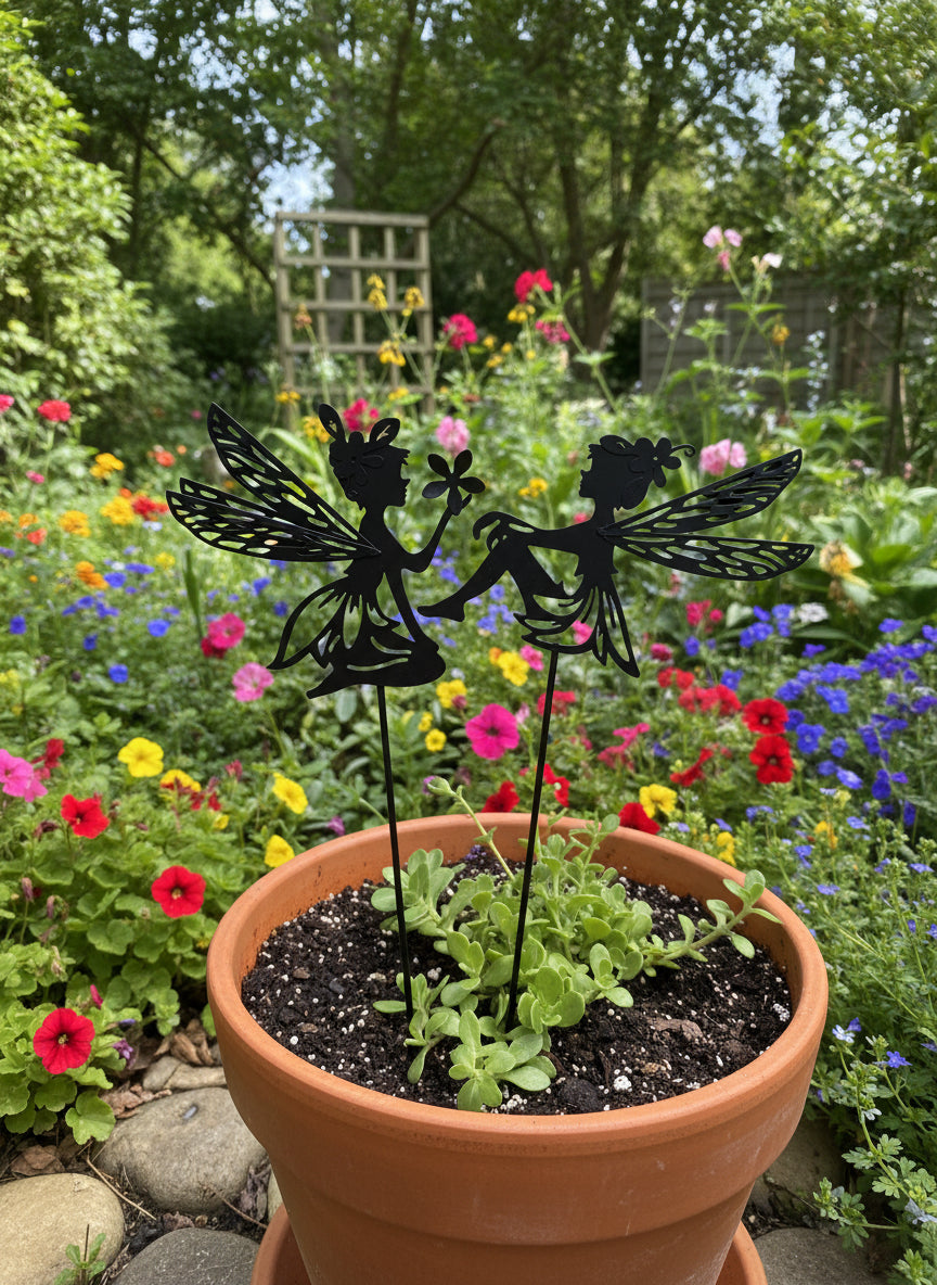 Black fairy and flower silhouette on a white background