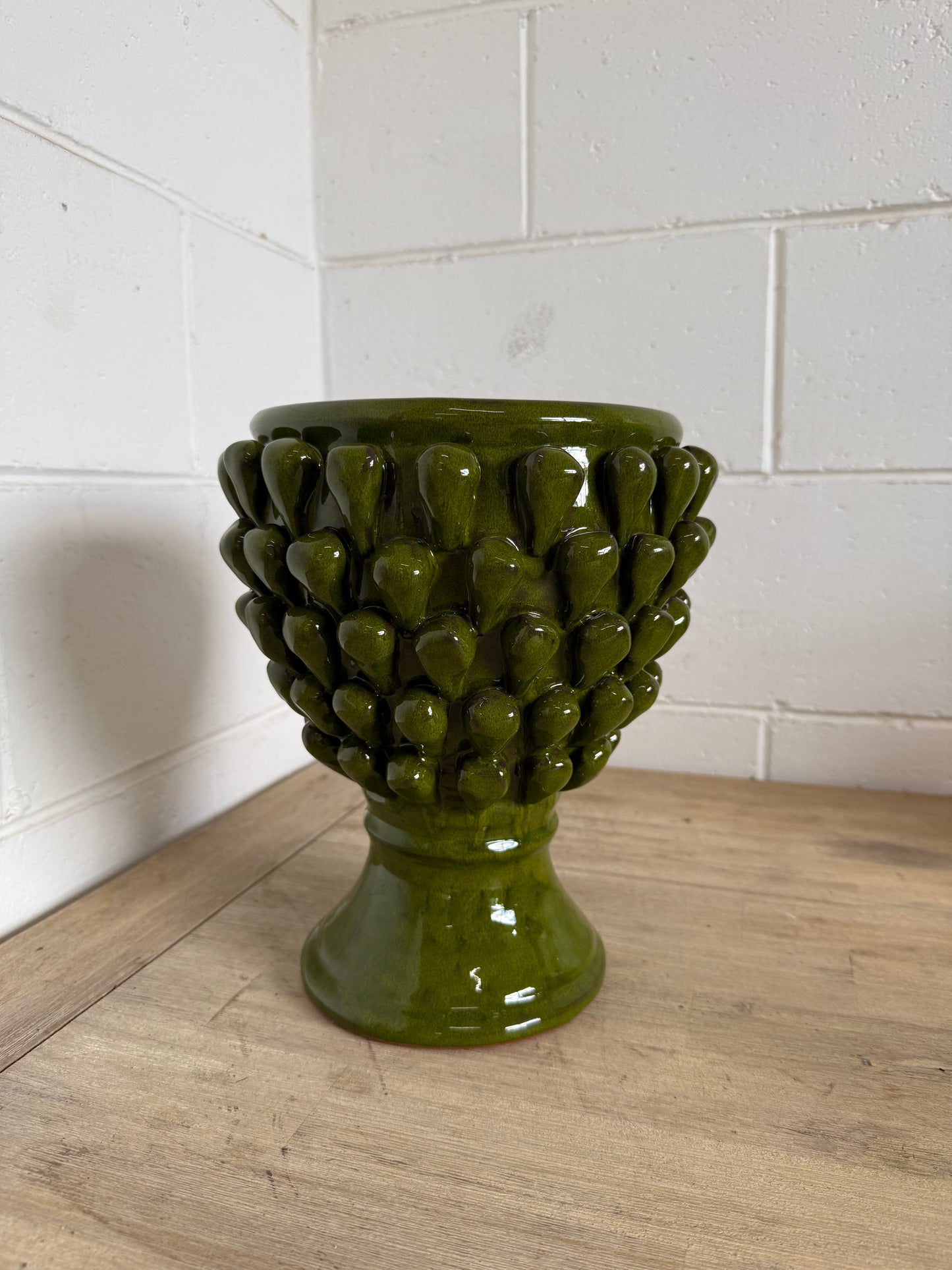 Hobnail Portuguese Green Pedestal Planter - Medium