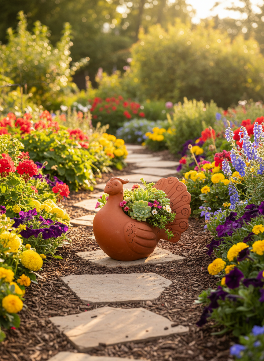 Terracotta Peacock Planter
