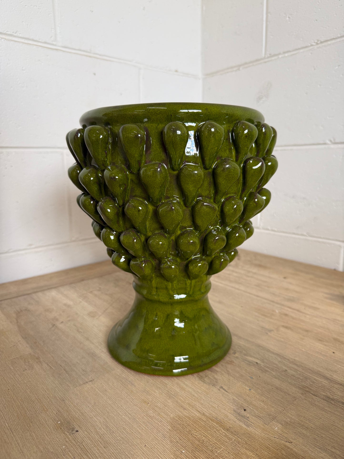 Hobnail Portuguese Green Pedestal Planter - Medium
