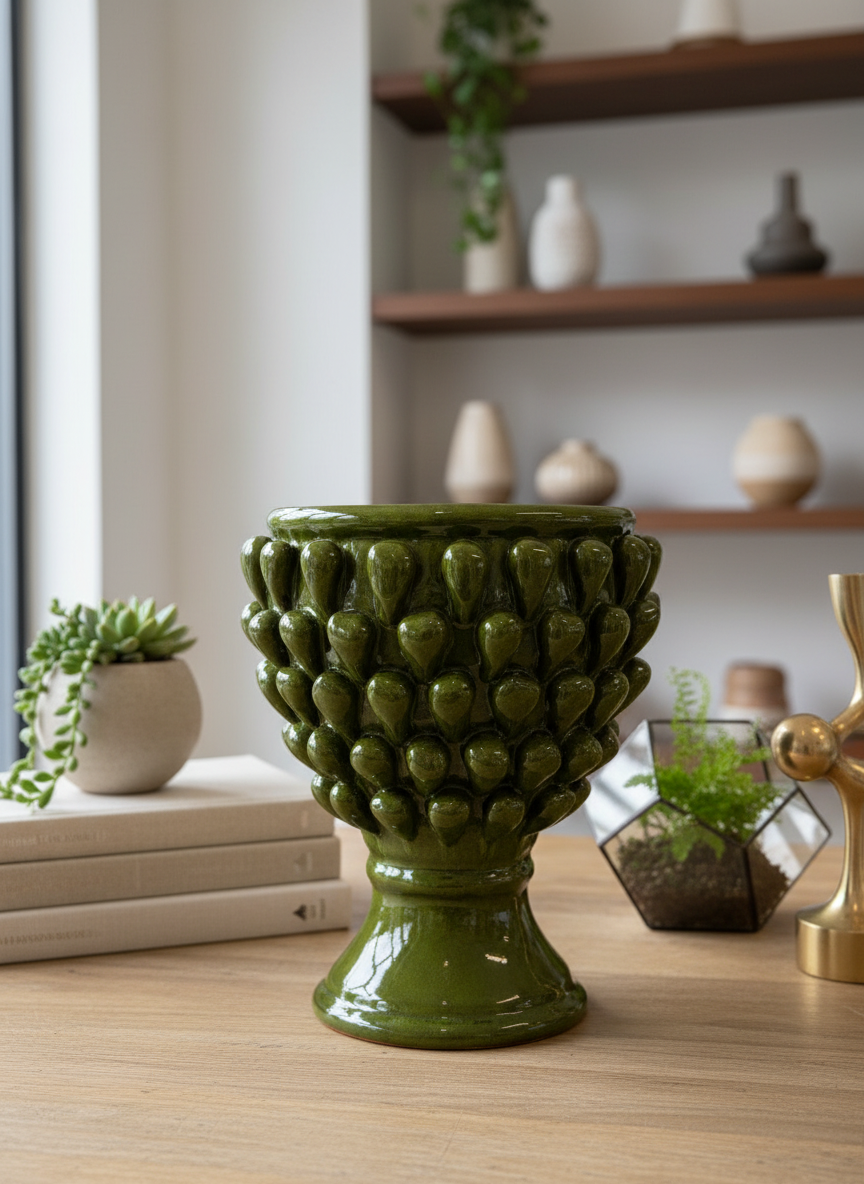 Hobnail Portuguese Green Pedestal Planter - Medium