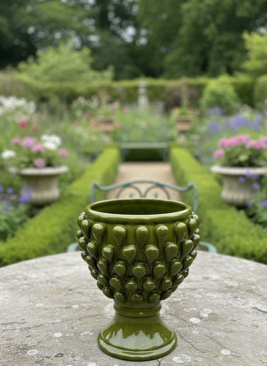 Hobnail Portuguese Green Pedestal Planter - Medium