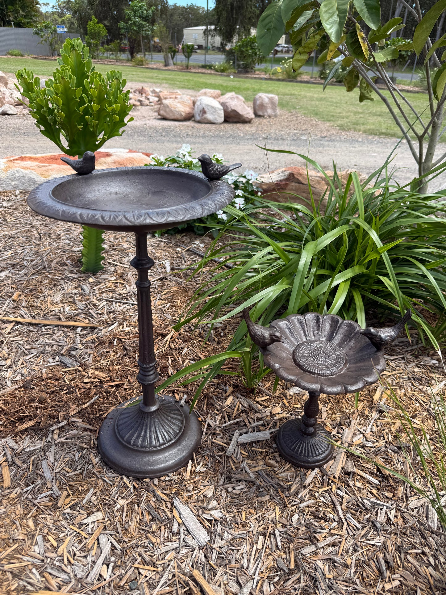 Large Cast Iron Birdbath with Two Birds