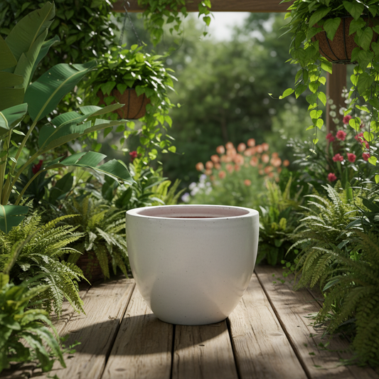 Glazed Ivory Squat Egg Pot