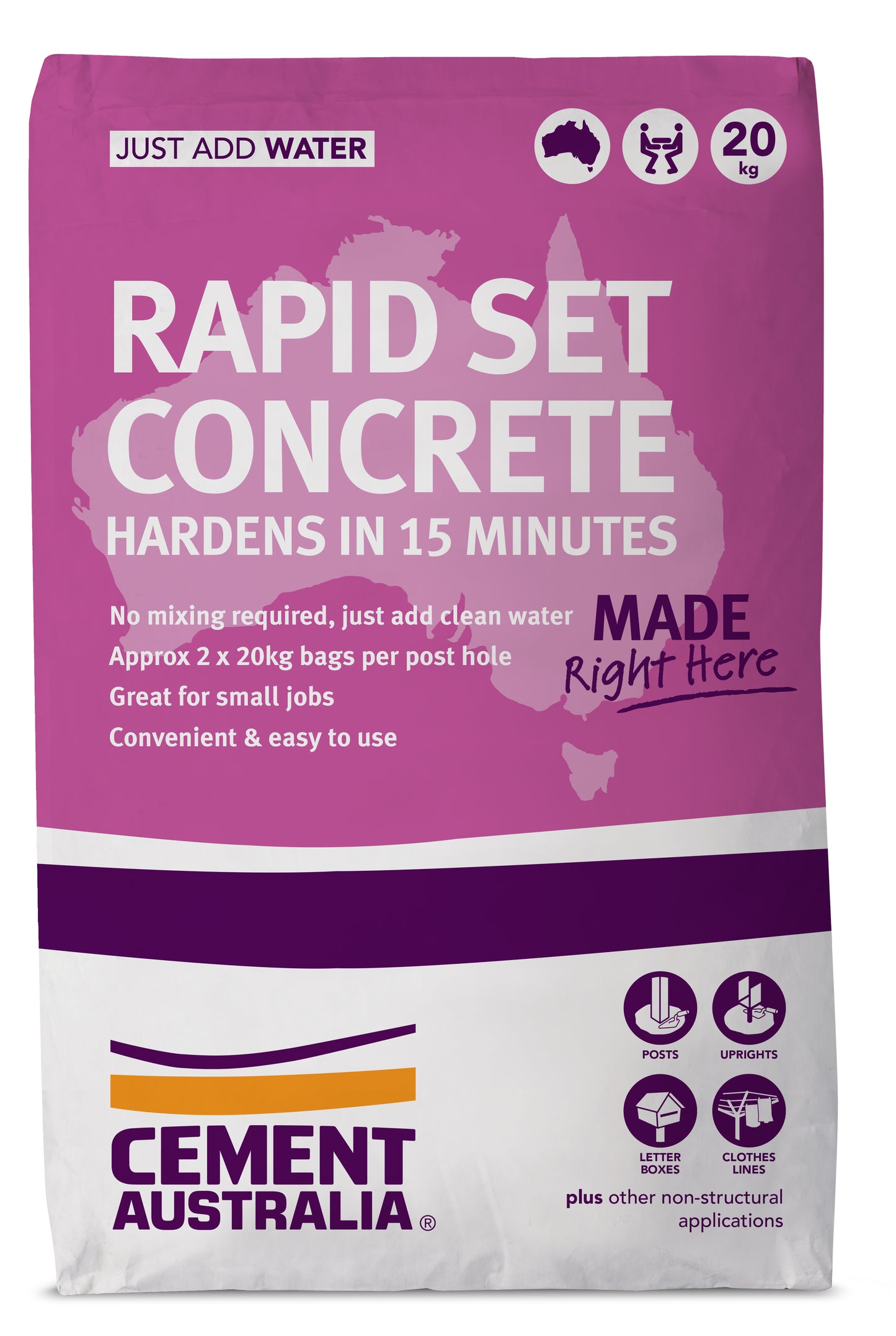 Cement Australia Rapid Set Concrete 20kg bag, Australian made