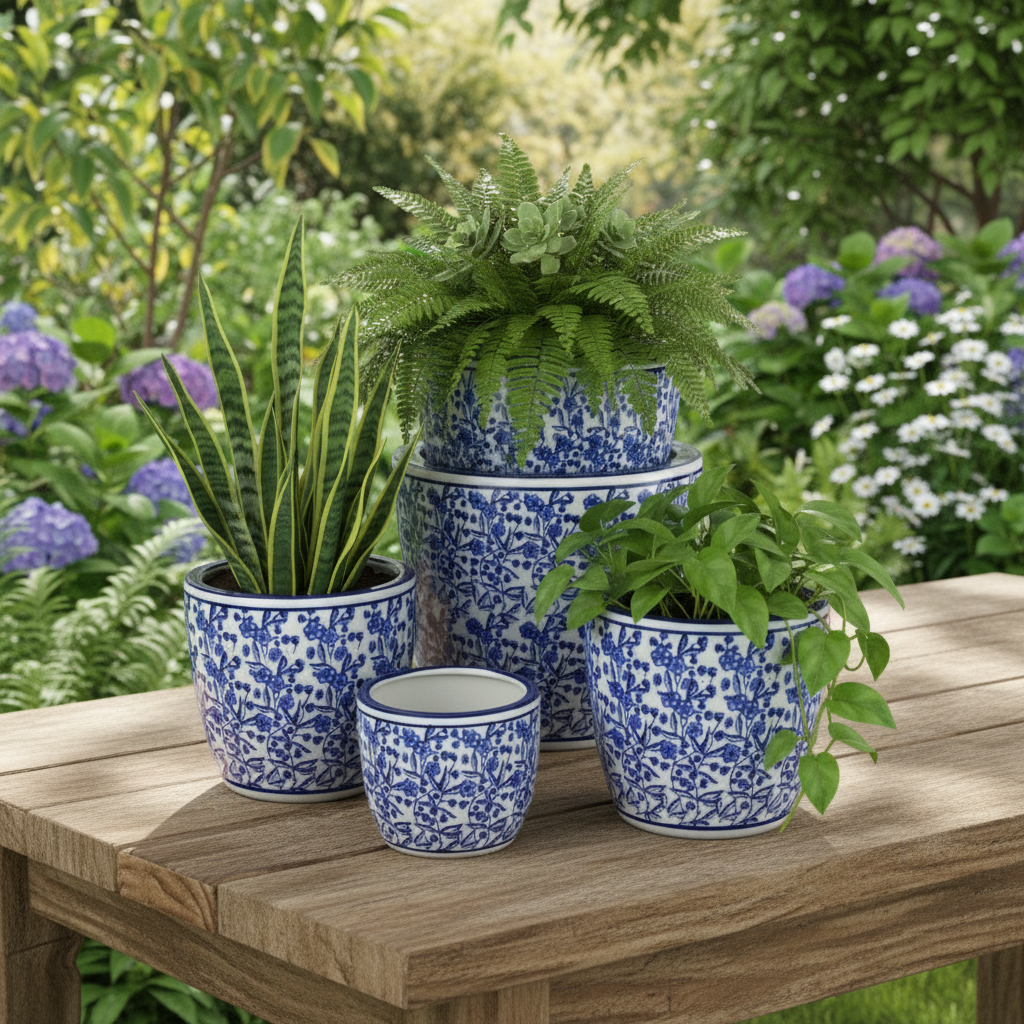 Small Round Pot with Saucer - Spring