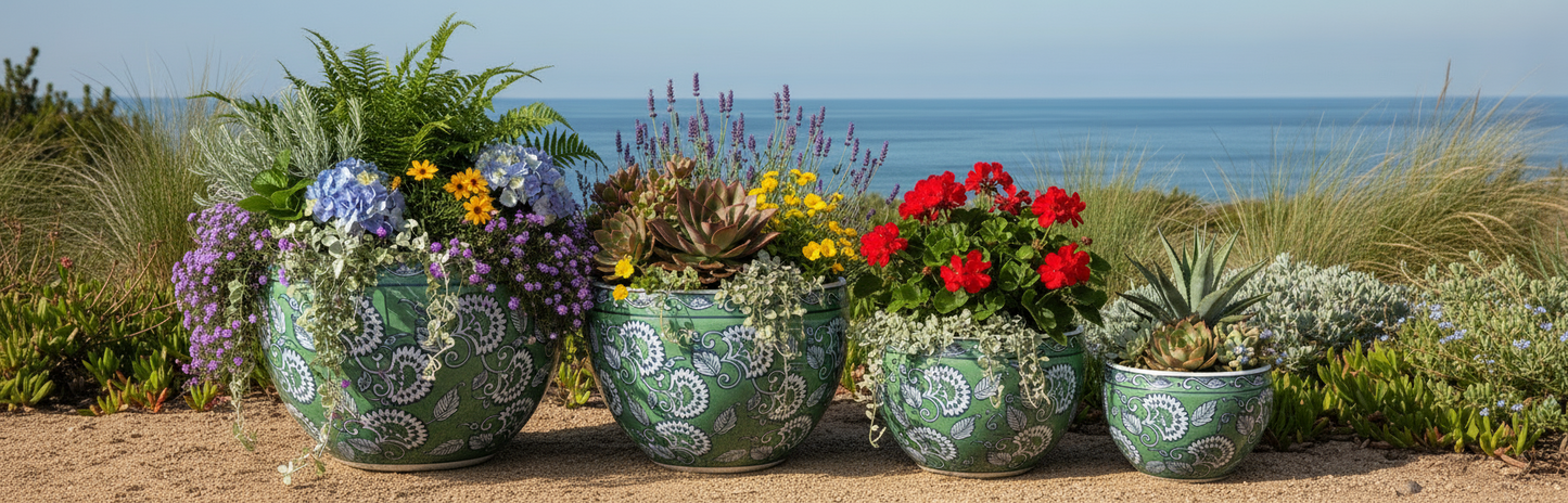 Vintage Green Pattern Ceramic Pot - Medium