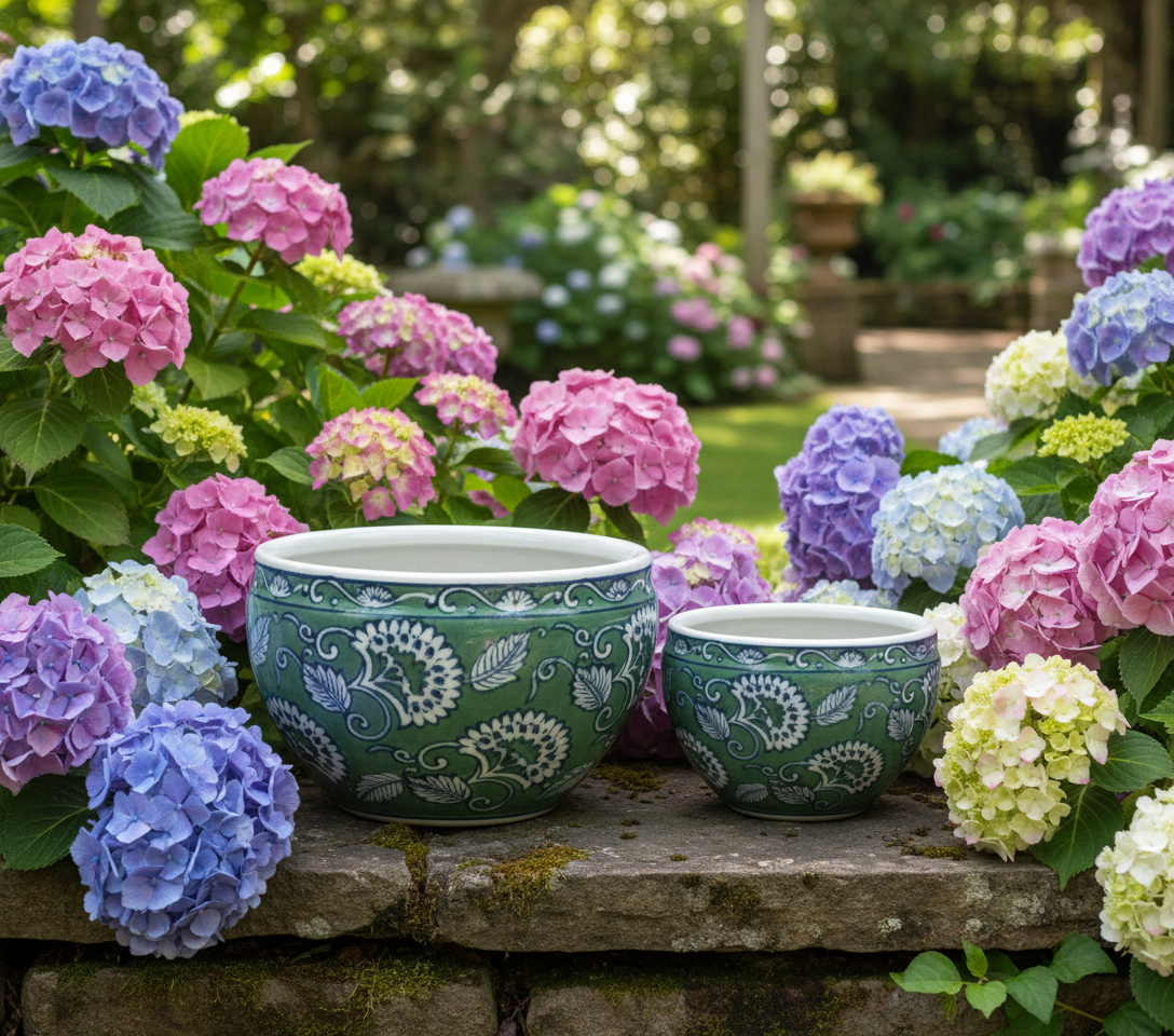 Vintage Green Pattern Ceramic Pot - Small