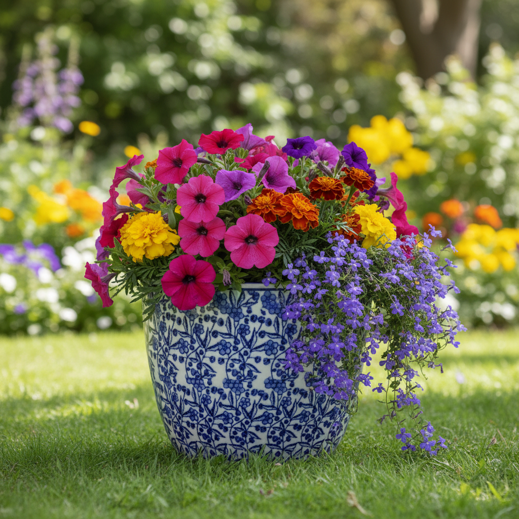 Extra Large Round Pot with Saucer - Spring