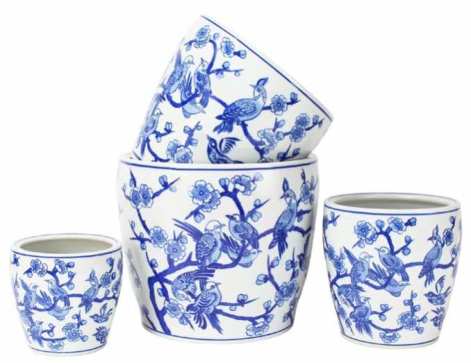 Extra Large Round Pot with Saucer - Springtime Blues