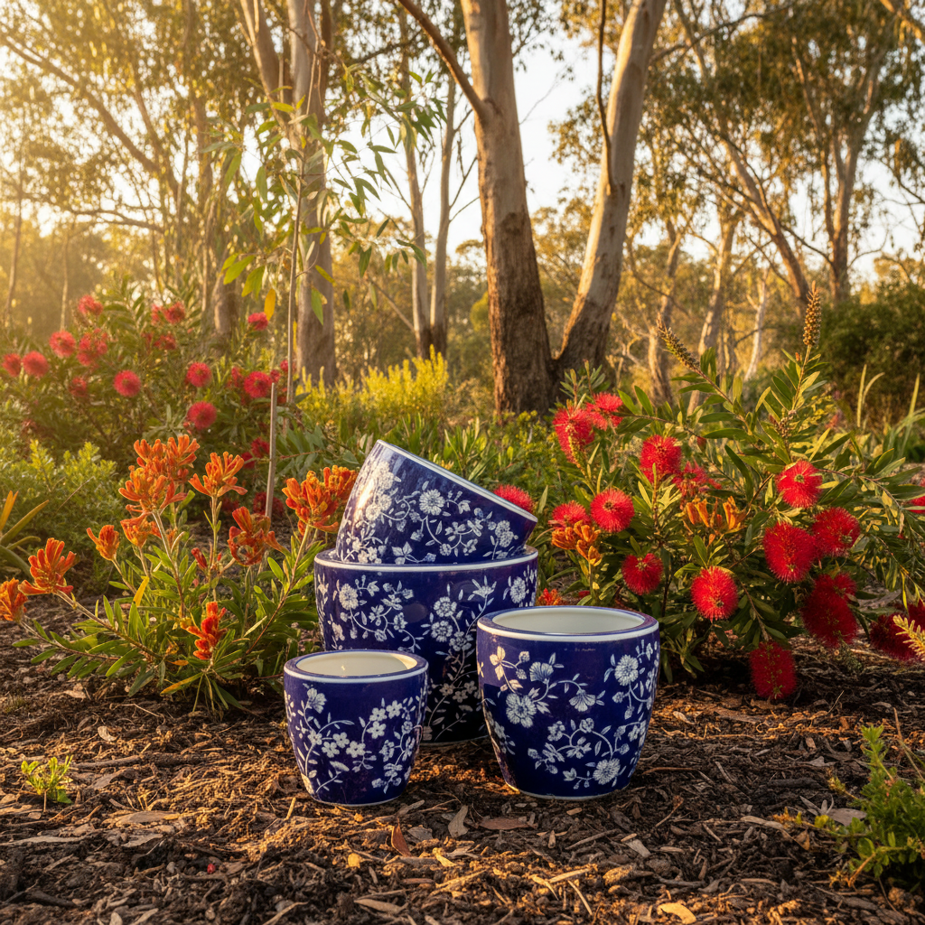 Large Round Pot with Saucer - Royal Daisy