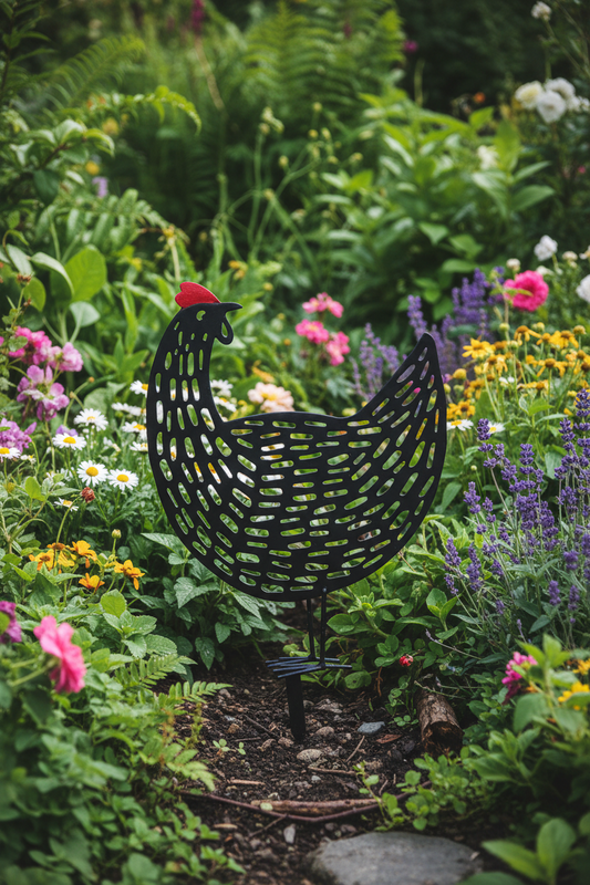 Metal Hens Garden Stake 3