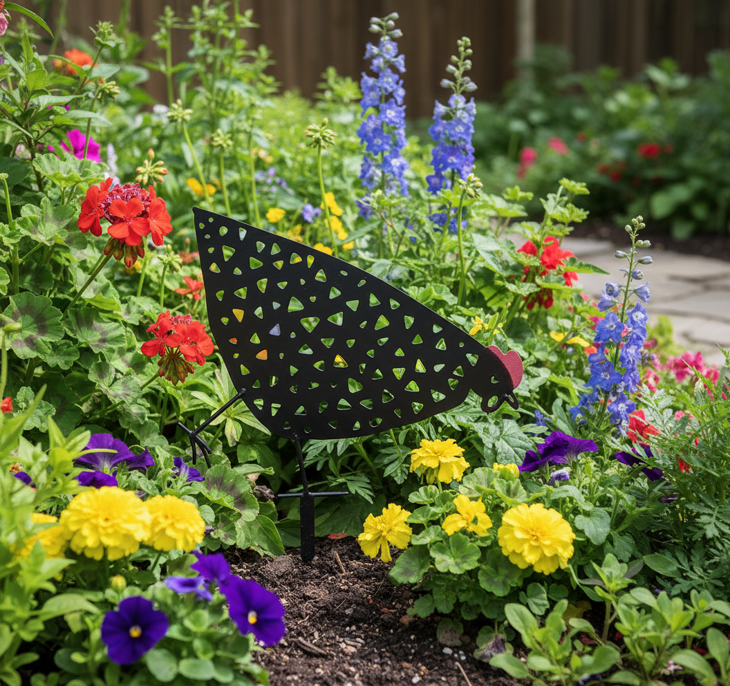 Metal Hens Garden Stake 2